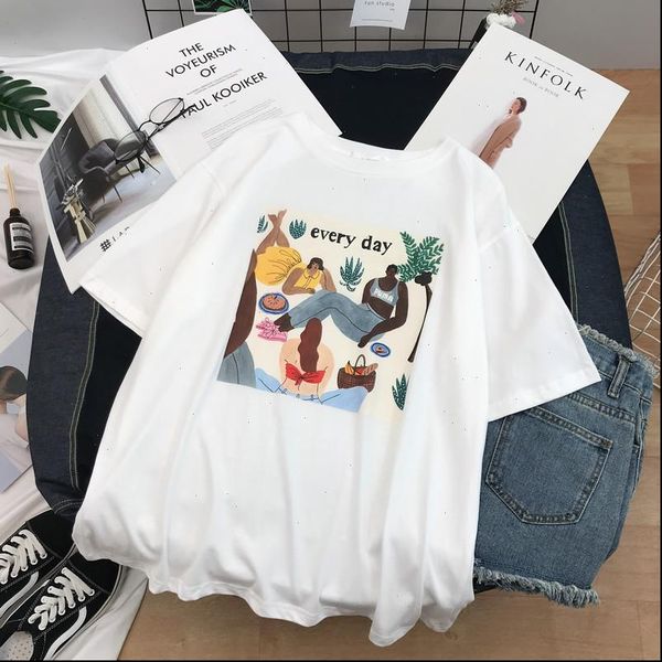 

summer new kawaii women cartoon letters cute harajuku ulzzang funny casual tees chic ins fashion women retro t shirt, White