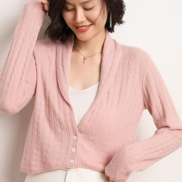 

women's knits & tees 2021 autumn and winter 100% cashmere soft single breasted cardigan v-collar sweaters fashion comfortable s-xxl, White