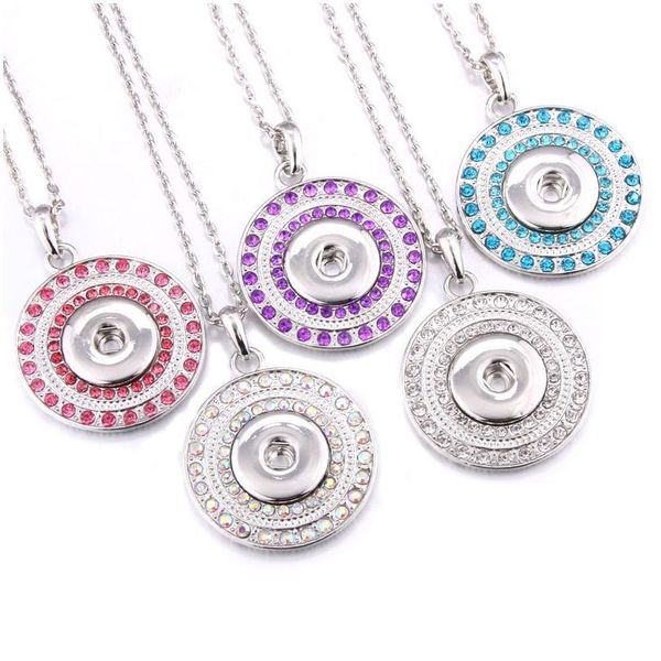 

5 colors snap jewelry round metal rhinestone snap button necklaces 18mm snap pendant necklace for women girls diy bbygvq, Silver