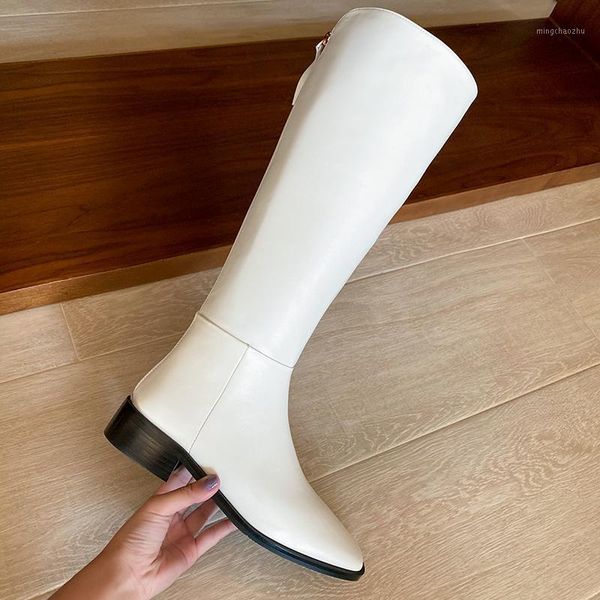 

boots genuine leather thick low heels knee high woman zippers autumn winter shoes women office lady pumps1, Black