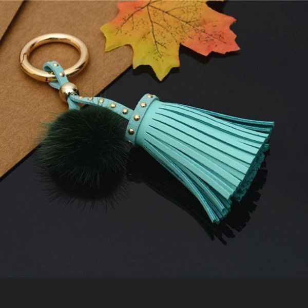 

leather tassels with mink fur ball key chain with one tassels for car keychain bag key ring jewelry eh812 h jllvgn