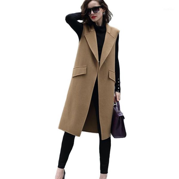 

women's vests 2021 autumn winter woolen vest jacket women long xs s 4xl 5xl slim black red loose elegant casual spring coat female w351, Black;white