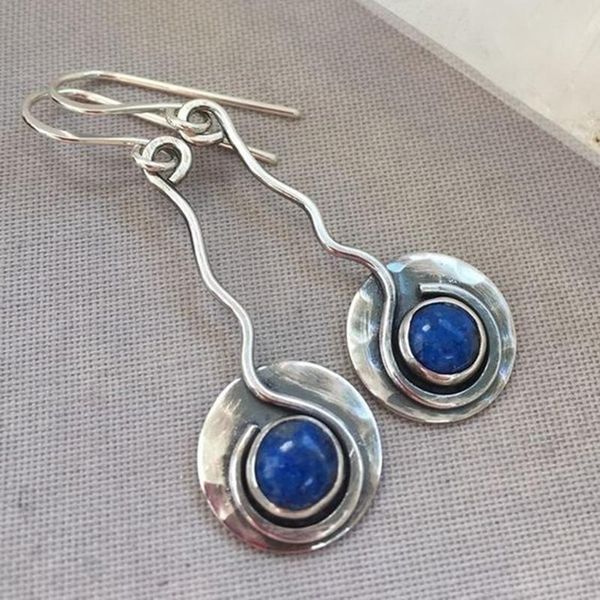 

classic vintage spiral texture drop earring charm ethnic round beaded dangle earrings for women boho beach holiday jewelry gift, Silver