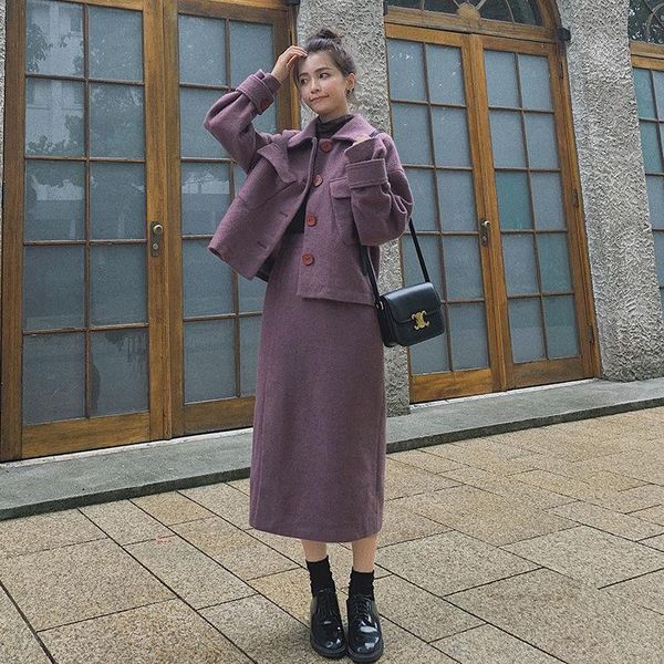 

purple hair two-piece suit 2020 new small suit skirt skirt fashion thick autumn and winter, White