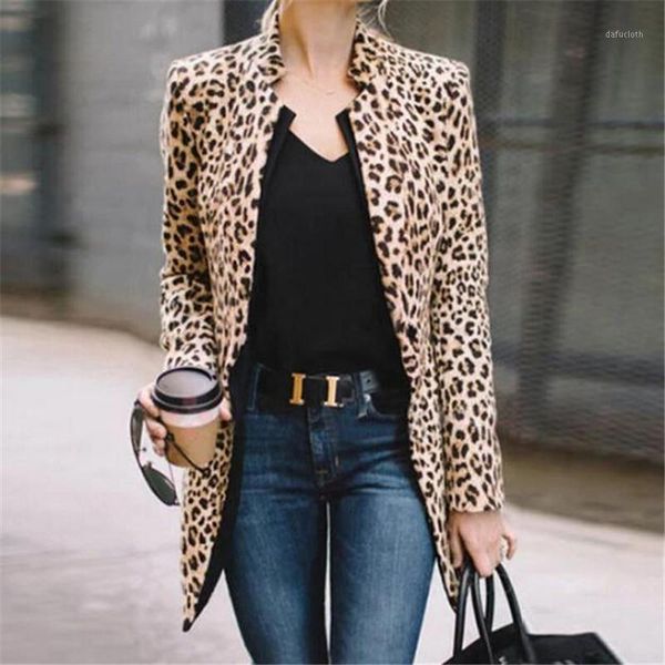 

fashion leopard print blazer winter women coat plus size long sleeve coat women blazers jackets office lady blazer new1, White;black