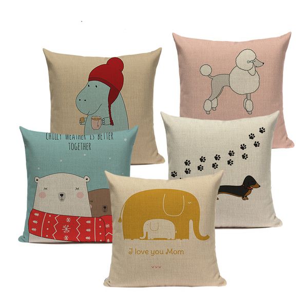 

cartoon animal cushions cover decorative dachshund cute hippo cushions for sofa cute room linen square print pillow case custom