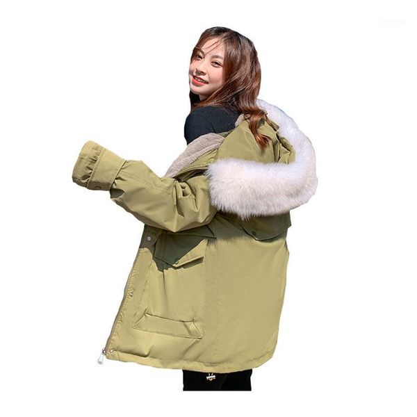 

chic women short winter jacket student hooded fur collar detachable bio down coat oversize cotton padded parkas1, Black