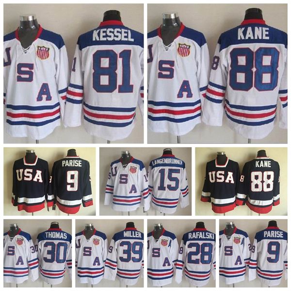 

2010 team usa vintage hockey retror 9 zach parise jersey 39 ryan miller 15 jamie langenbrunner 30 tim thomas navy blue home white, Black