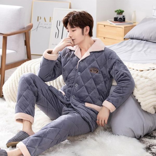 

mimi pajamas male qiu dong season three layer thickening and velvet warm crystal velvet winter flannel men smoking jackets1, Black;brown