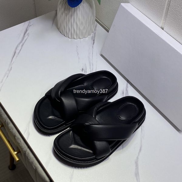 

slippers thick soled sandals women wear korean cross band slippers in summer. women's flat bottomed muffin roman, Black