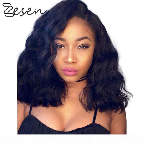 

zesen short wavy synthetic hair wigs for women middle part black brown color heat resistant fiber cosplay daily nonlace wig