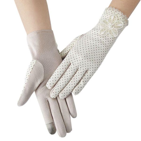 

women summer driving gloves non-slip touchscreen sun protection bowknot mittens, Blue;gray