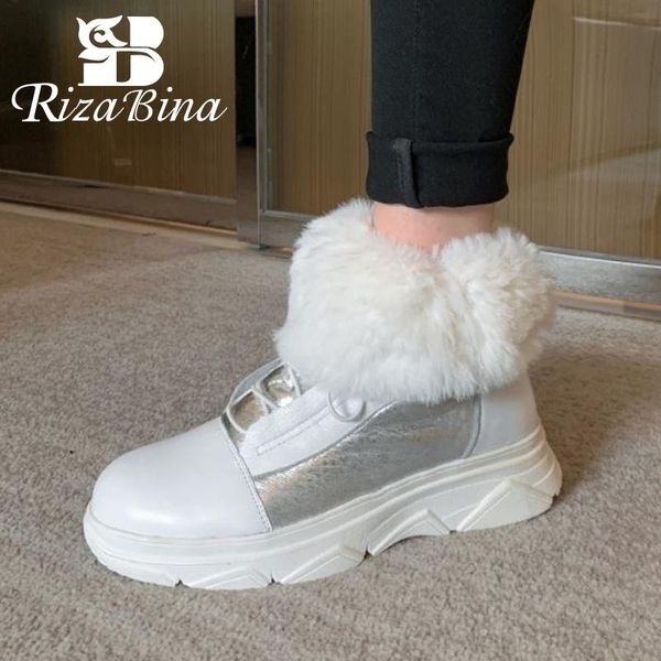 

rizabina real leather women snow boots plush fur high heel winter shoes woman warm cross strap short boot footwear size 35-40, Black