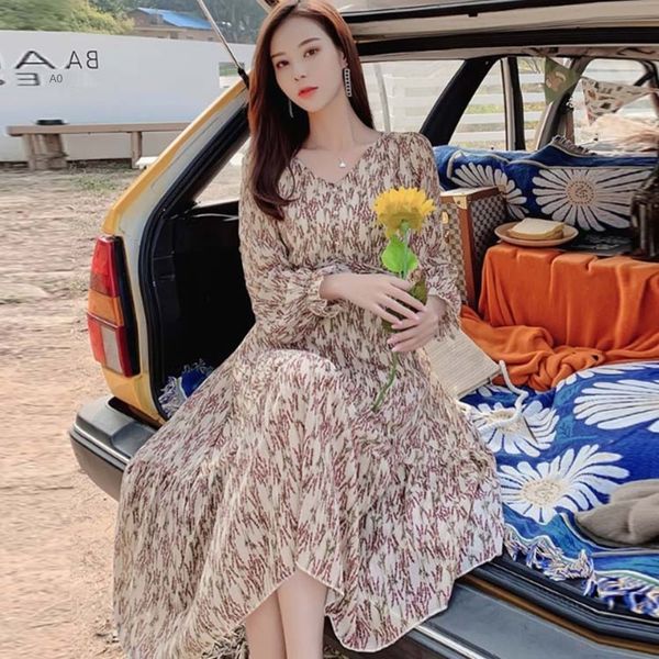 

sykbp autumn and winter new plush warm dress bottom warm dressdress dressfashion v-neck mid mhec1 length long sleeve korean mesh skirt flora, Black;gray