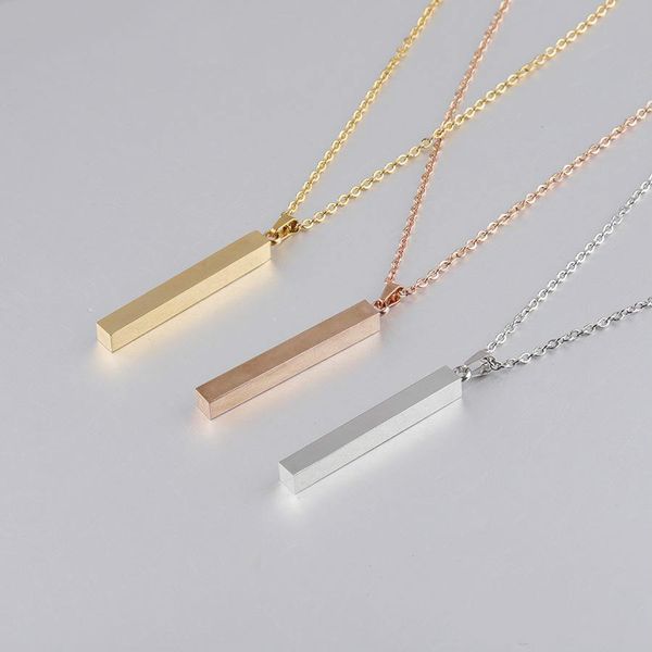 

stainless steel bar pendant necklace new fashion gold rose gold silver solid blank bar charm pendant for buyer own engraving jewelry