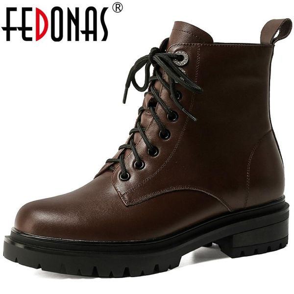 

fedonas platform women ankle boots pumps shoes winter autumn shoes woman heels cross tied working round toe women's boots, Black