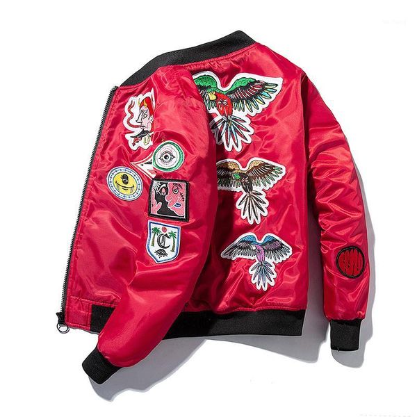 

winter bomber jacket embroidery men women badge cartoon anime baseball jacket youth hip hop windbreaker male coat 20181, Black;brown