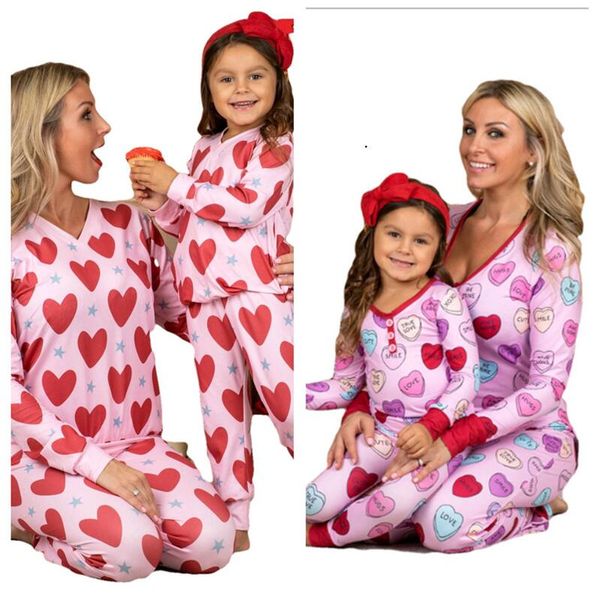 

valentine pajamas sets parent-child clothing heart printed t-shirt legging pants two piece suit for kids adults girls homewear g10801, White