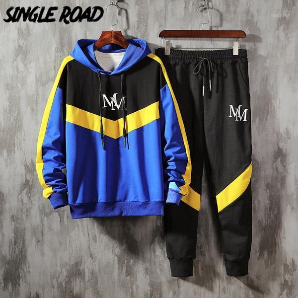 

men's tracksuits singleroad two pieces streetwear sets men patchwork sportswear tracksuit hip hop sweatshirts sweatpants black hoodie, Gray