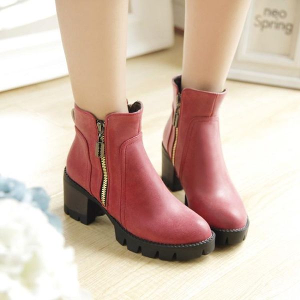 

big size boots women shoes ankle boots for women ladies sweet metallic trim with chunky heels, Black