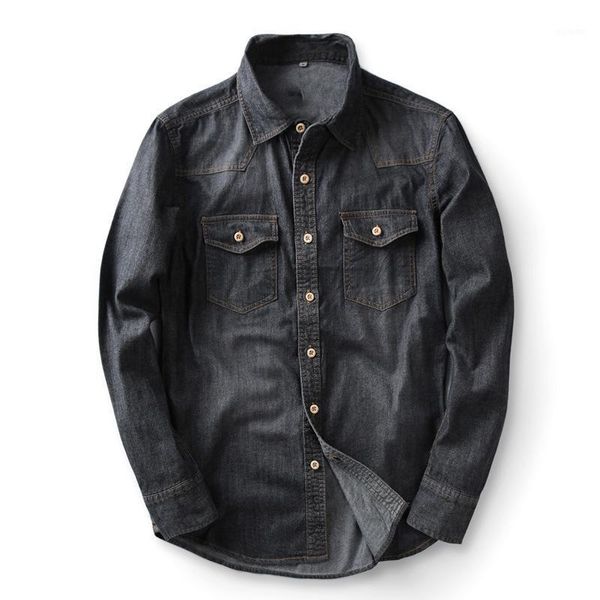 

4 colors men's casual denim shirt 2020 new fashion cotton cowboy long-sleeved jeans shirt male brand clothes black sky blue,n0031, White;black