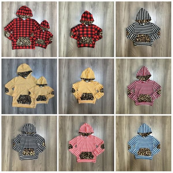 

fall/winter outfits baby girls mommy & me stripe cotton patch long hoodie clothes children plaid leopard cotton boutique y200325, White
