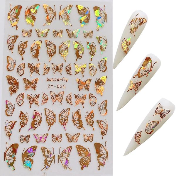

holographic butterfly 3d nail stickers self adhesive nails transfer decals colorful foils wraps, Black