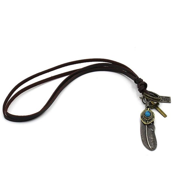 

eif dock unique ancient silver color feather & blue stone pendant necklace men women charm retro long choker n qylvdt, Black