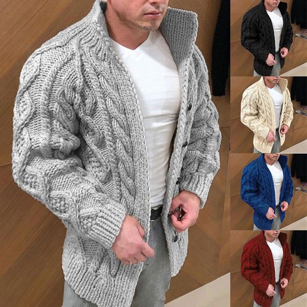 

autumn winter sweater men cardigan clothing thick knitwear jacket coat knitted twist warm plus size collar zipper sweatercoat, White;black