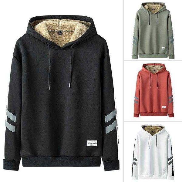 

men's hoodies & sweatshirts lamb wool warm thick fleece plus velvet patchwork men hoody pullover cotton bomber jacket coats sweatshirt, Black