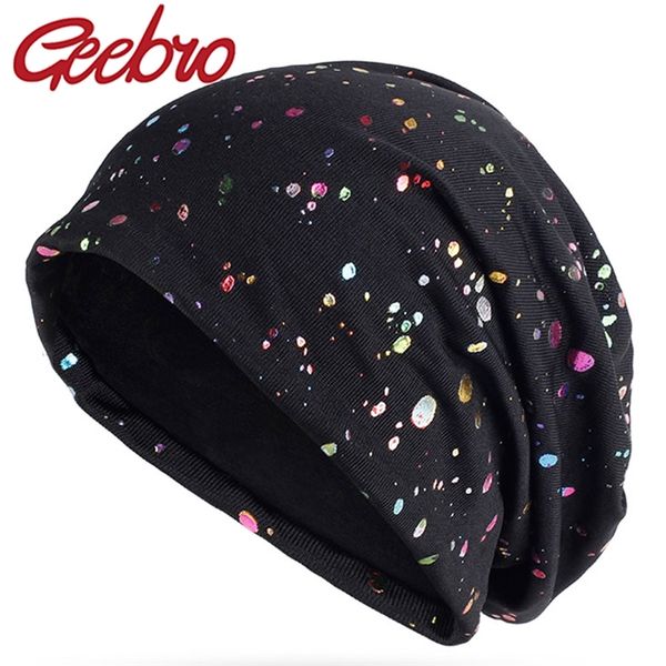 

geebro new popular hats women men knitted hats spring autumn slouchy multicolor splatter paint hats fashional soft black bonnet y201024, Blue;gray