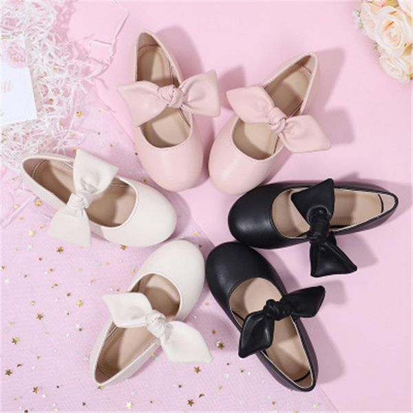 

flat shoes kids leather girls sandals 2021 korean dance children' princess bow casual1, Black;grey