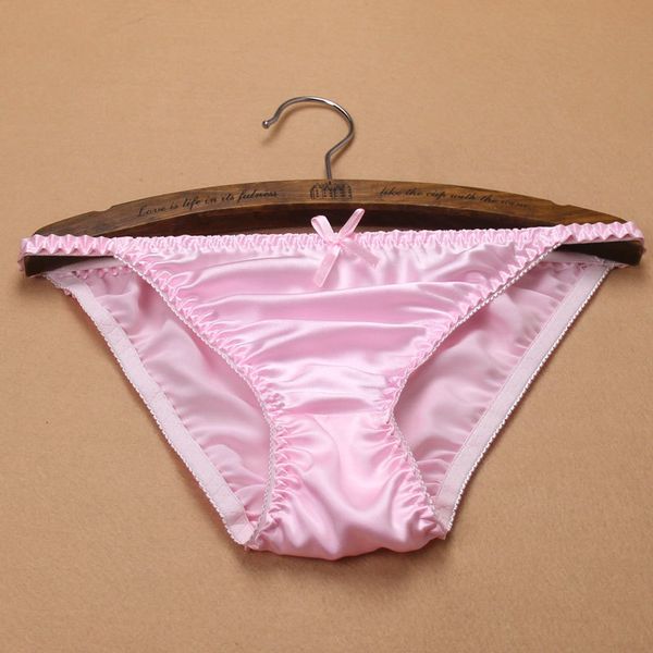 

2pcs/lot sweet girl bow low waist female breathable silk underwear briefs pure silk fork 201112, Black;pink