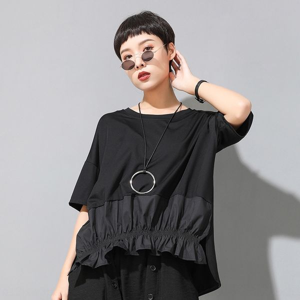 

thin casual short-sleeved women's summer new front short back long slimming t-shirt dark personalized t-shirt fashion c8glq, White