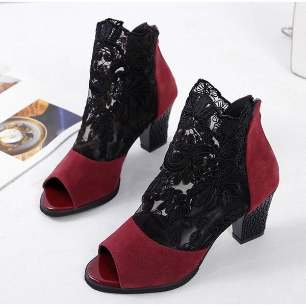 

women summer mesh peep toe sandals heels single shoes ladies europe america 2020 fashion sandal gauze comfort female shoe y200702, Black