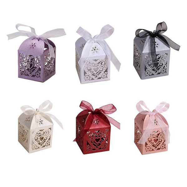 

gift wrap sktn 10pcs/set love heart laser cut hollow carriage favors gifts candy boxes with ribbon baby shower wedding party supplies