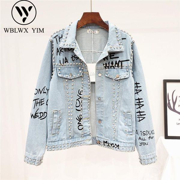 

jeans jacket women streetwear fashion rhinestone denim jacket long sleeve jackets female letter print jeans coat basic outwear1, Black;brown
