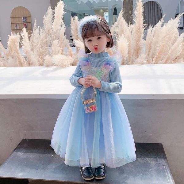 

2020 new girls' autumn and winter sle long sve rainbow princs drs fashion korean children's skirt qjzx14yi6rbt, Red;yellow