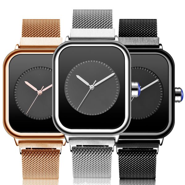 

square women quartz watches creative rectangle dial female wristwatches minimalist quartz magetic watch for couple lovers 201119, Slivery;brown