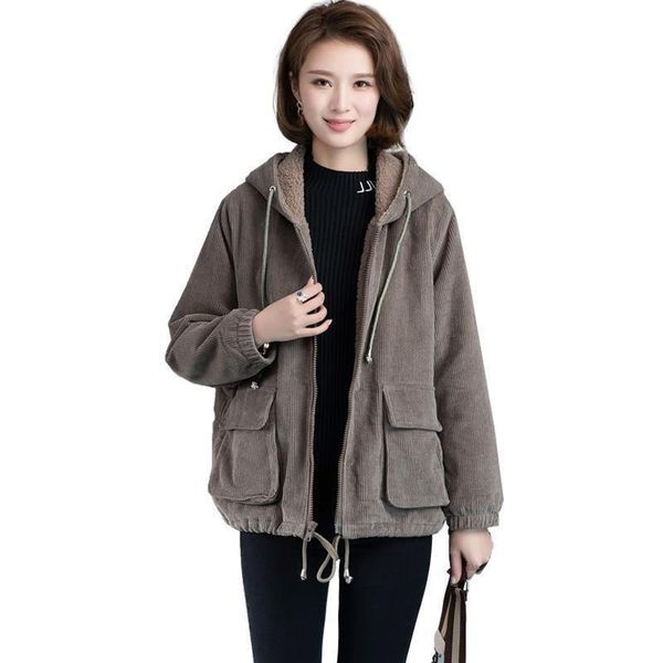 

women's corduroy jacket short style 2021 autumn winter new korean loose keep warm coat middle-aged ladies casual f46, Black;brown