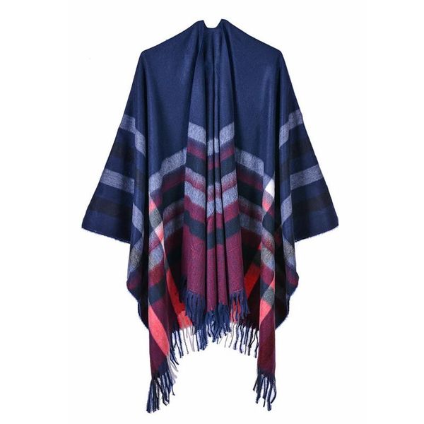 

2019 autumn winter plus size warm striped ponchos and capes for women oversized shawls wraps cashmere pashmina female bufanda wmtenl, Blue;gray