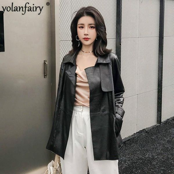 

women's leather & faux genuine jacket women 2021 sheepskin real spring autumn korean coat chaqueta mujer 5w1903 yy609, Black