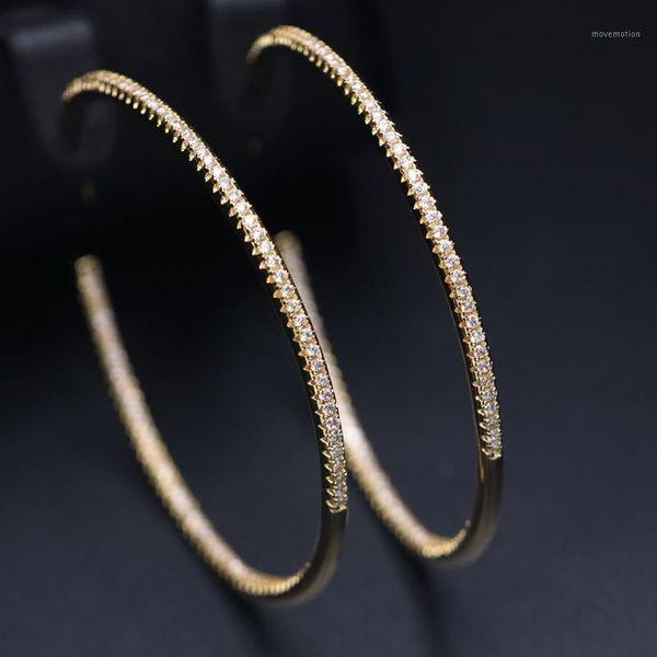 

boho gold color big circle hoop earrings for women 50.5mm colorful cubic zircon large round earring elegant simple lady jewelry1, Golden;silver