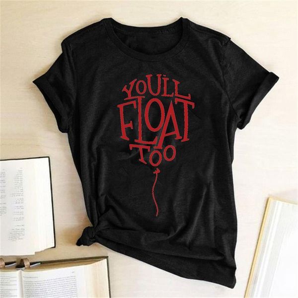 

you'll float too printed women t shirt scary red balloon clown movie series tee shirt o neck harajuku hipster streetwear, White