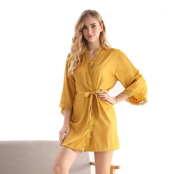 

wedding robe satin sleepwear birde bridesmaid women kimono gown summer new bathrobe gown female casual home clothes1, Black;red
