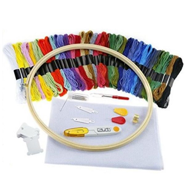 

cross stitch diy thread floss frame embroidery kit craft knitting sewing tool, Black;white