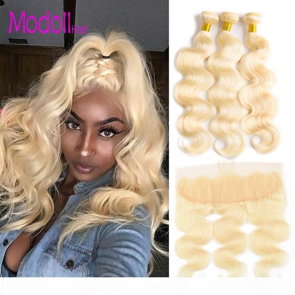 

613 связки с фронтальным объемная волна перуанский девы волос плетение 10a класс 613 blonde body wave 3 4 пачки с кружевом лобовой, Black;brown