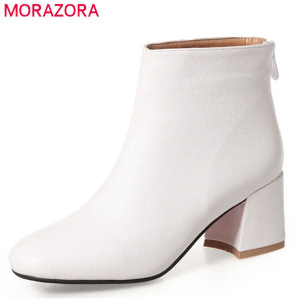 

morazora 2020 new arrival ankle boots women solid colors high heels shoes woman square to zipper autumn winter boots female 1026, Black
