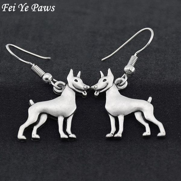 

dangle & chandelier fei ye paws doberman dog drop earrings brincos big long for women earings fashion jewelry pendientes bijoux femme, Silver