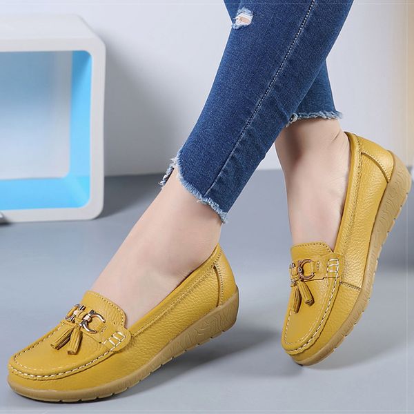 

2021 the new women flattened genuine shoes woman underpants nurse ballet leather moccasins slide women's flat-footed apricot swht, Black